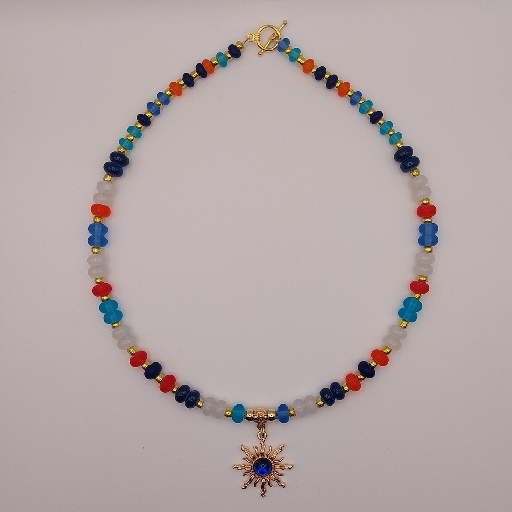 Colorful Beaded Necklace with Sun Pendant
